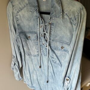 Light Blue Lace-Up Denim Shirt